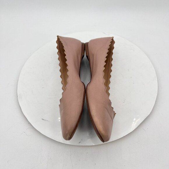 Chloe Lauren Women Size 38 US 8 Cream Leather Scalloped Ballet Flats Shoes - Picture 6 of 12